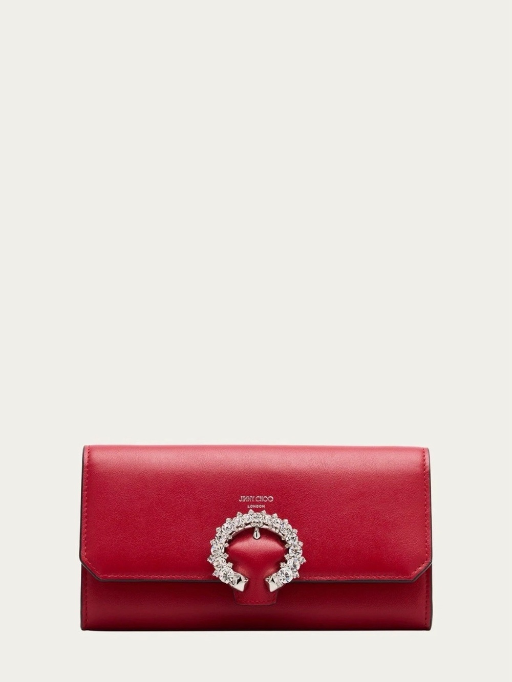 Jimmy Choo Red Leather Crystal Wreath Clutch